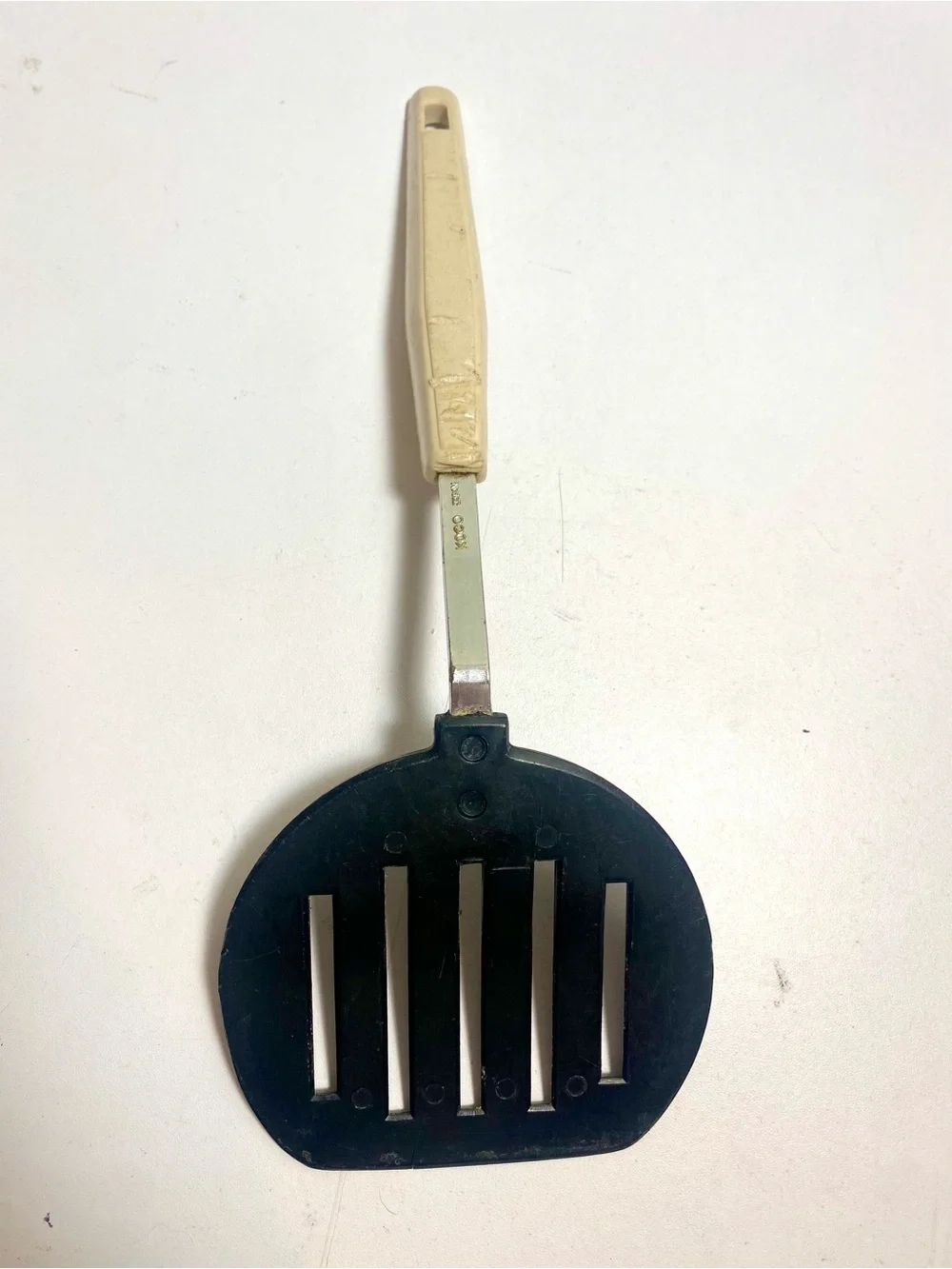 Vintage KOCO Japan Slotted Turner Spatula Black Cream Retro Kitchen